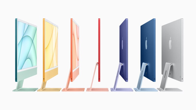 「iMac」。カラーバリエーションはグリーン、イエロー、オレンジ、ピンク、パープル、ブルー、シルバーの7色