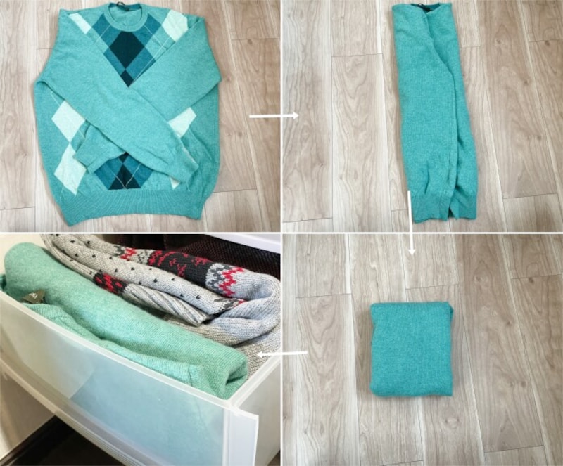 セーターを衣装ケースにいれて収納するときの畳み方