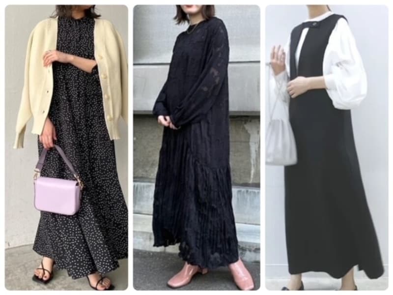大人可愛い上に着まわせる！ 大人におすすめのブラックワンピースコーデ