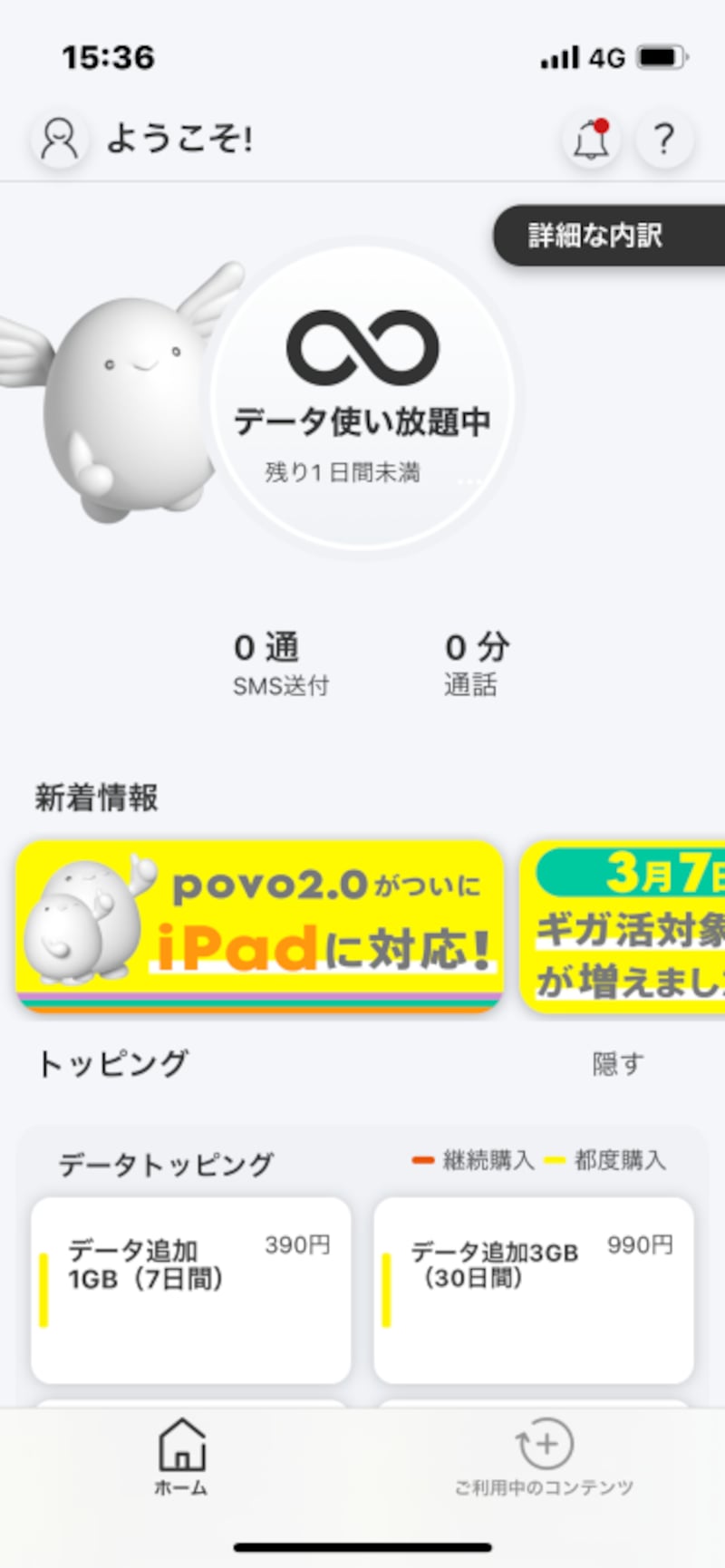 「データ使い放題（24時間）」利用中