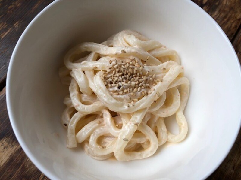 業務スーパー「めんたいマヨソース」で明太うどん