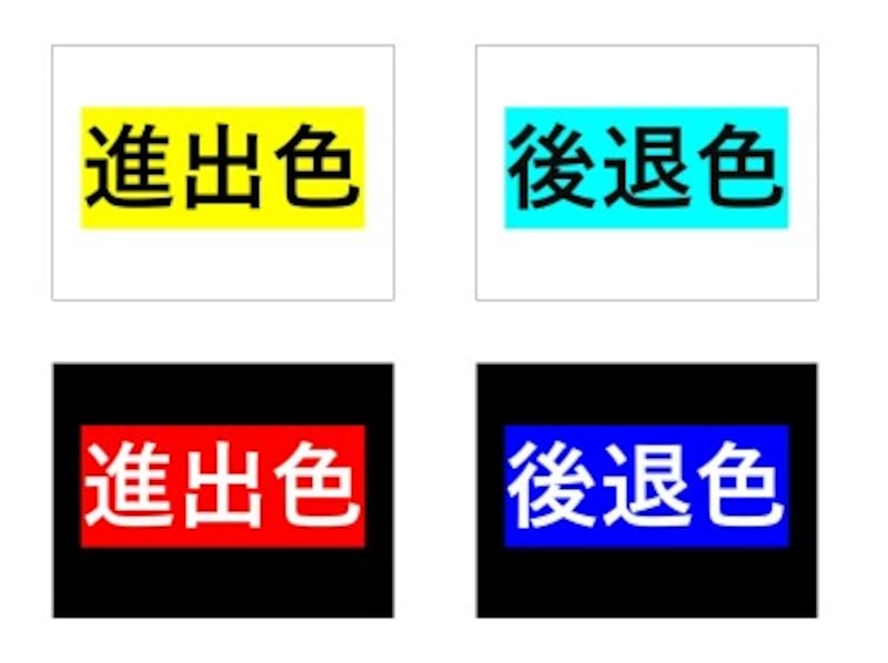 赤や黄色は進出色、青や青紫は後退色