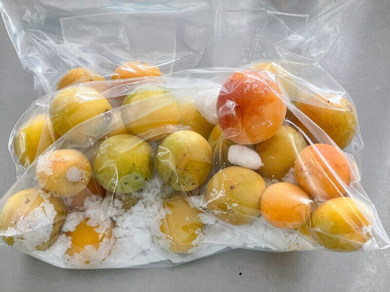 塩と梅が混ざるように保存袋に入れる