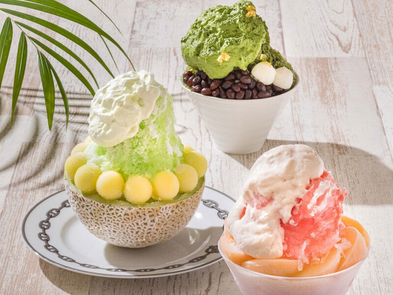 ソマーハウス「メロン」(7500円)、「桃」「抹茶」(各2000円)※すべて税・サービス料込(提供画像)