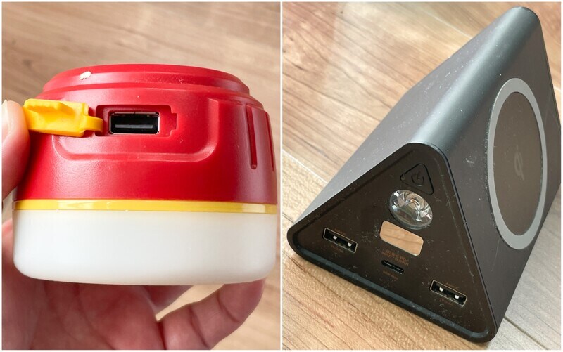 左:モバイルバッテリー機能がついたライト 右:ライト機能がついたモバイルバッテリー(cheero Power Mountain 50000mAh)