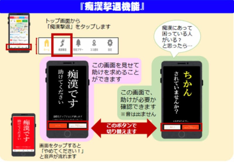デジポリスの「痴漢撃退機能」画面