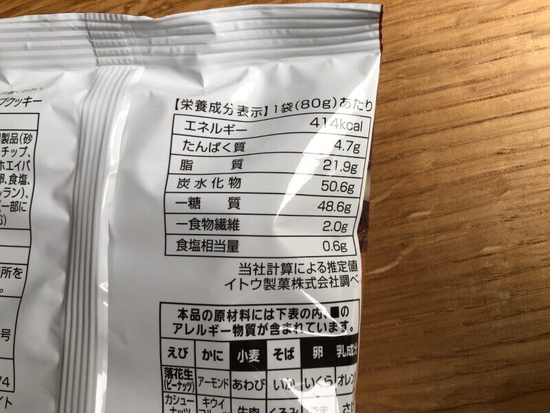 ファミマの「ひとくちサイズのチョコチップクッキー」のカロリー・栄養成分表示