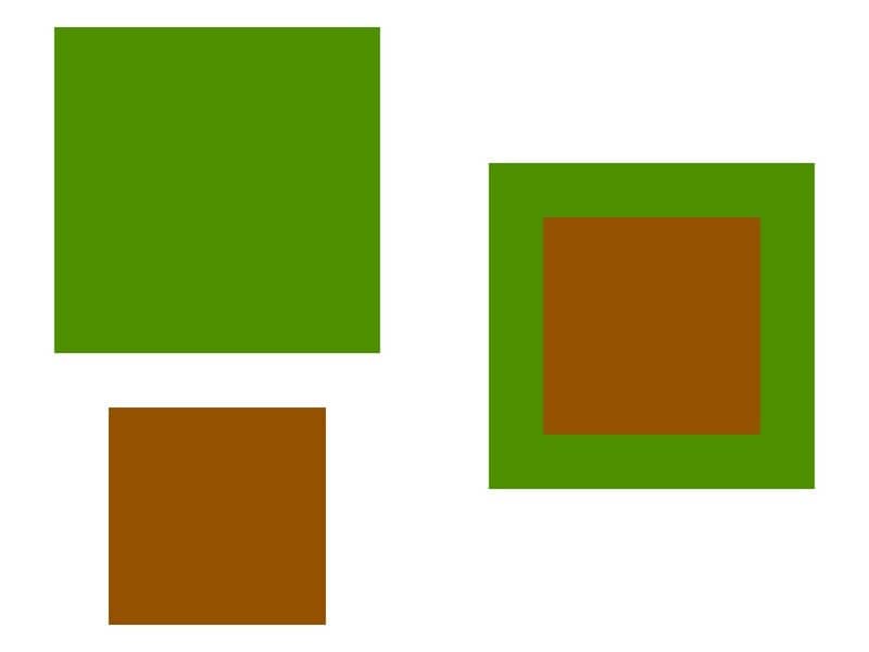 「茶色」と「緑」を隣り合わせにすると、お互いの色みがより鮮やかに見える