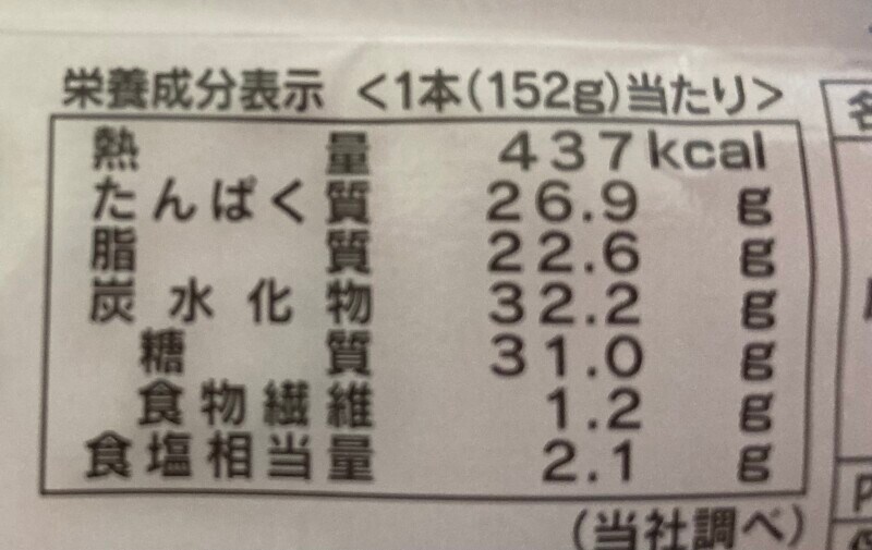 セブンイレブンの「ブリトーチーズ2倍 ハム&チーズ」のカロリー・栄養成分表示