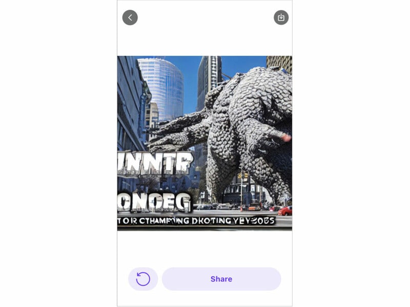 「巨内な怪獣。ビジネス街を破壊している」とテキスト入力して作成