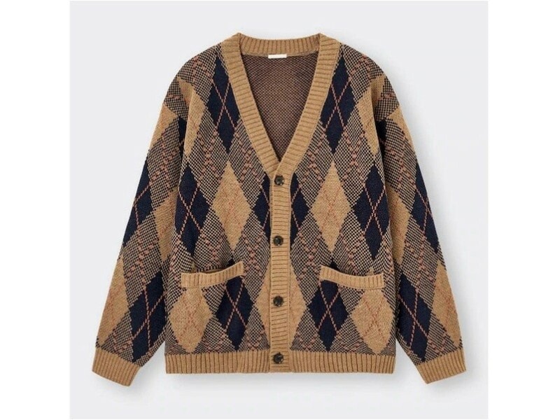 ジーユー　ローゲージアーガイルカーディガン　2990円（税込）※なくなり次第販売終了