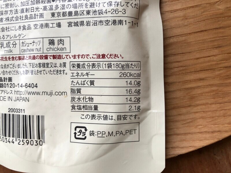 ローソンで買える無印良品「バターチキンカレー」の栄養成分