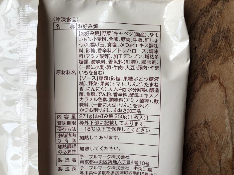 ローソンの「豚玉お好み焼」の原材料・内容量