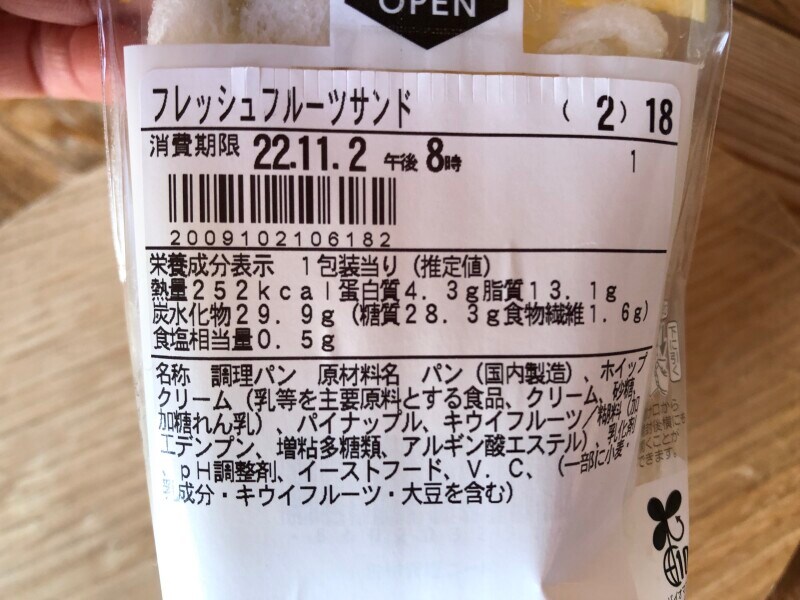 ファミリーマートの「フレッシュフルーツサンド」の原材料
