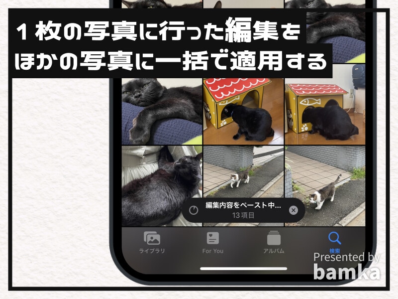 iPhoneで1枚の写真に行った編集内容を他の写真にも一括で適用する方法