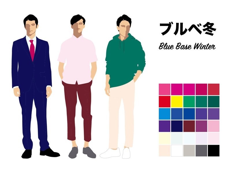 ブルベ冬（ブルーベース・ウィンター）タイプに似合う色でカラーコーディネート