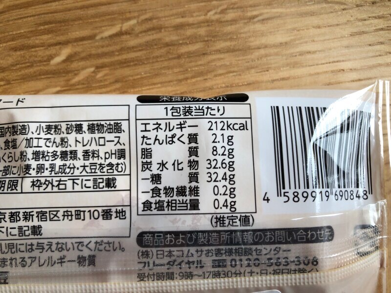 ファミリーマートの「クリームたい焼きカスタード」のカロリー・栄養成分表示