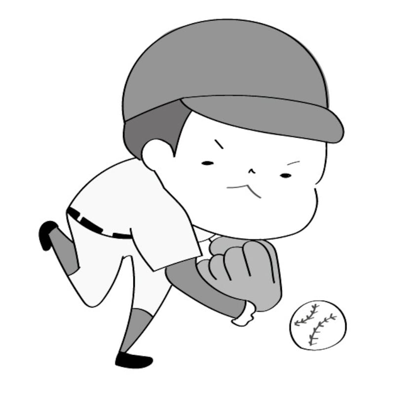 イラスト,無料,野球,ソフトボール,スポーツ,部活動,習い事,モノクロ