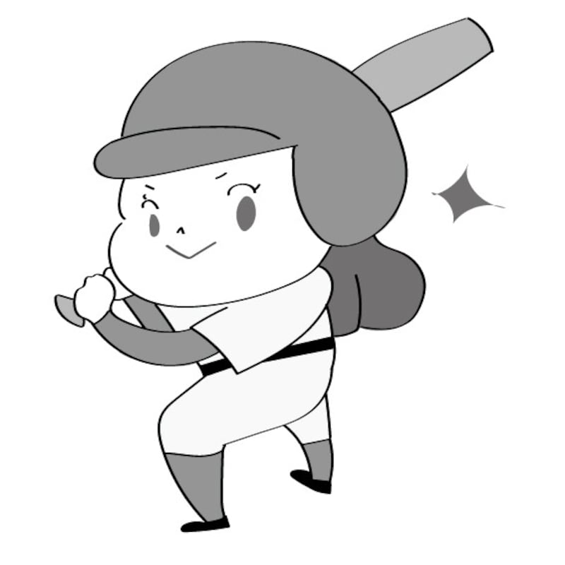 イラスト,無料,野球,ソフトボール,スポーツ,部活動,習い事,モノクロ