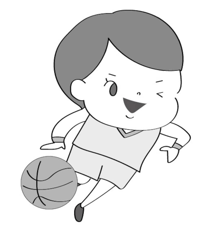 イラスト,無料,球技,バスケットボール,スポーツ,部活動,習い事,モノクロ