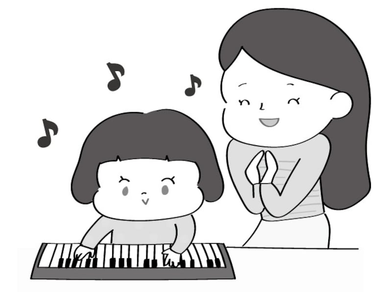 イラスト,無料,ピアノ,エレクトーン,音楽教室,部活動,習い事,モノクロ