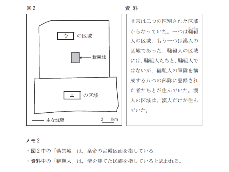 2027年度大学入学共通テストの試作問題「歴史総合・世界史探究」の第2問の問2より。解答につながるヒントが資料中に書かれている。