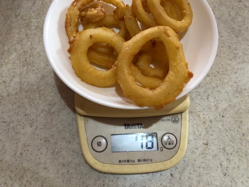モスバーガーの「オニオンフライ」の重さは78gだった