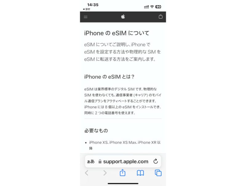 iPhoneのeSIM説明画面
