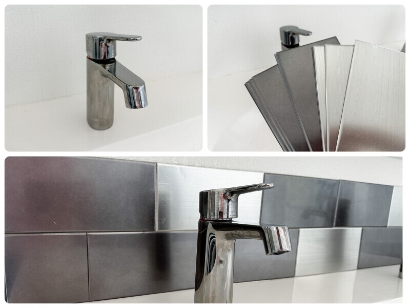 クロスにマグネットシートを貼った洗面台