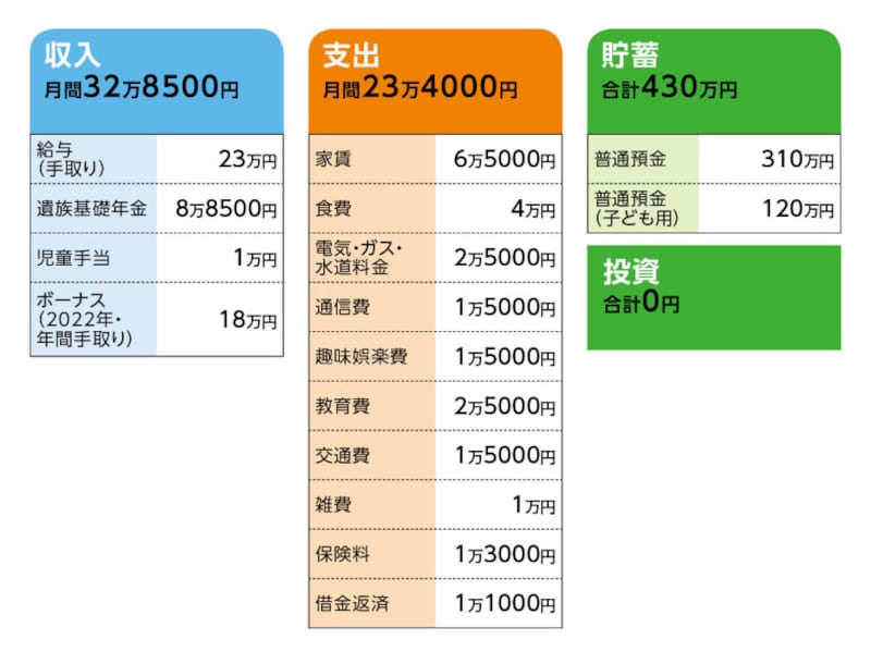 相談者「ハナボウ」さんの家計収支データ