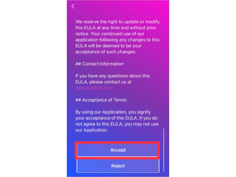 「Accept」をタップ