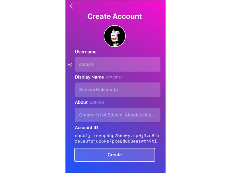 Usernameなどを入力して「Create」をタップ