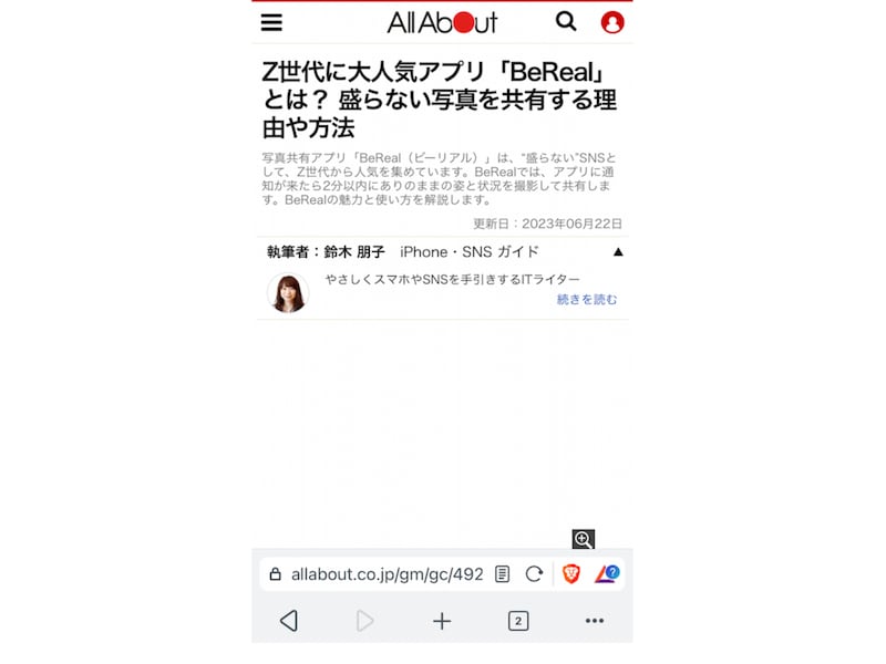 前述のWebページをBraveで閲覧したところです。広告部分は白く表示されます