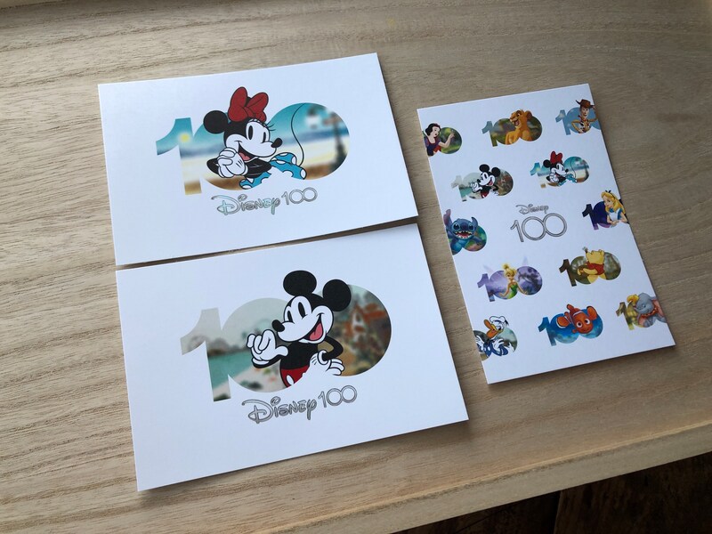 ダイソーの「ディズニー100 プラチナデザインシリーズ」の「ポストカード ディズニーキャラクター」は3種類