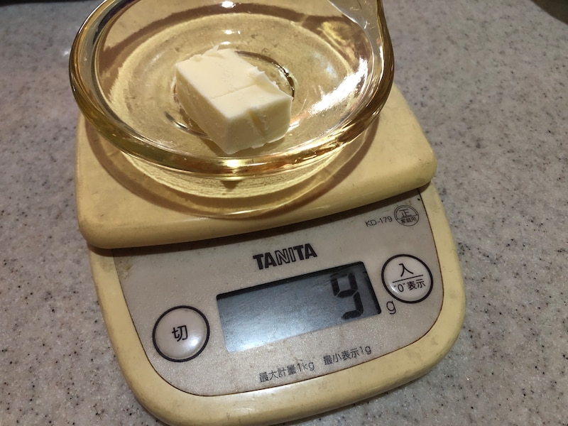 150gのバターでは、大さじ1分が9gになる