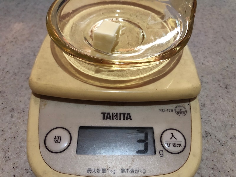150gのバターでは、小さじ1分が3gになる