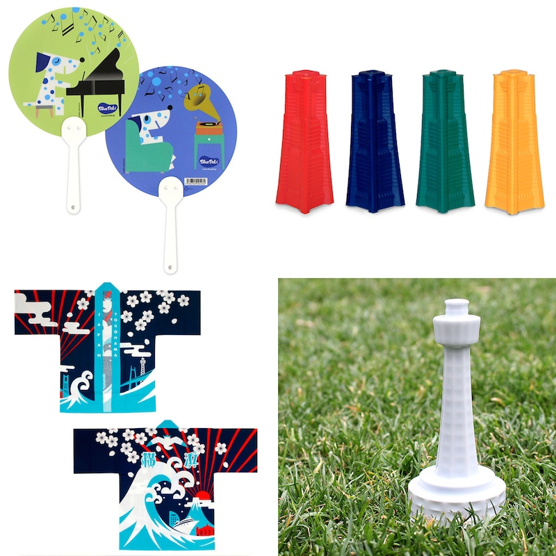 「ブルーダル」のうちわなど横浜テレビの報道フロアに登場した「メイドインヨコハマ」グッズ（提供画像）