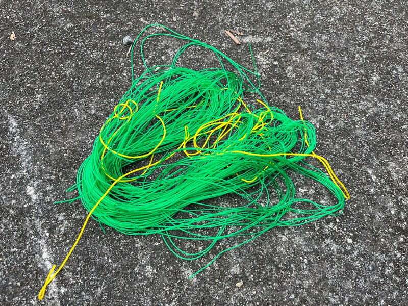 セリアの「園芸ネット」の四角には黄色の紐がついている