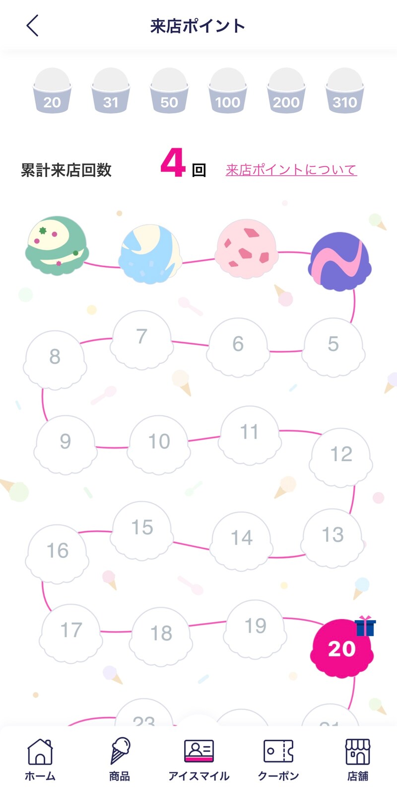 お買い物する度にカラフルなアイスが貯まっていく「来店ポイント」システム