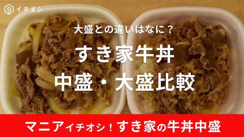 すき家の中盛牛丼のアップ画像。お肉がたっぷり乗っている
