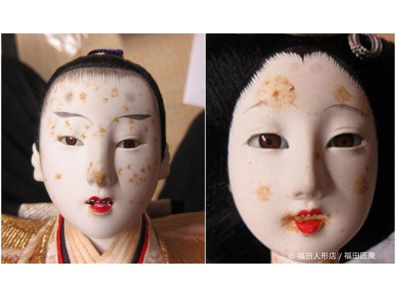 ひな人形のお顔にカビが生えた例（画像提供／福田匠庵）