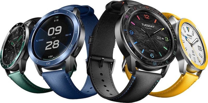 左から、デュアルトーンセラミック、オーシャンブルー、レインボー、クロームイエロー(画像はXiaomi Watch S3の公式サイトより)。