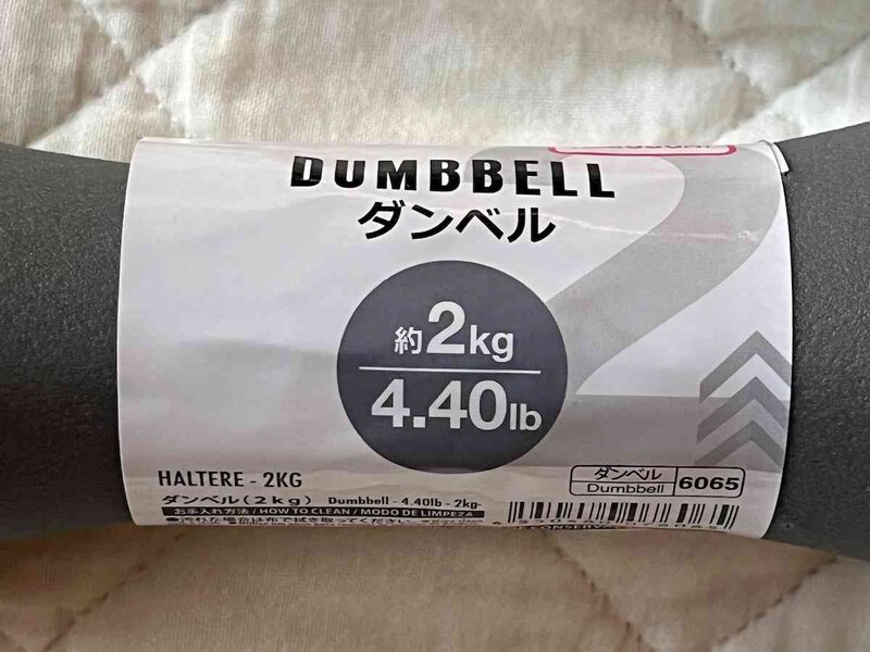 ダイソーの鉄製のダンベルの重さは約2kg