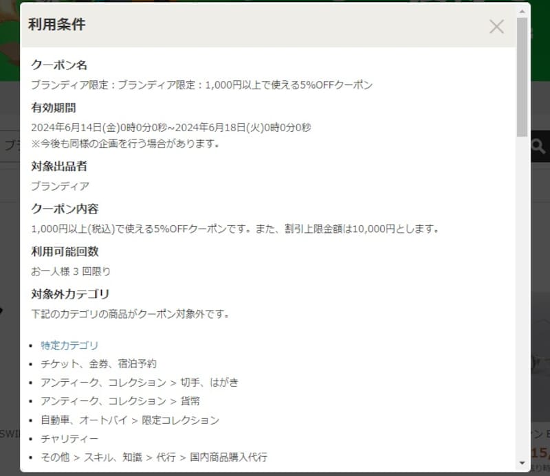 ストア限定クーポンの例
