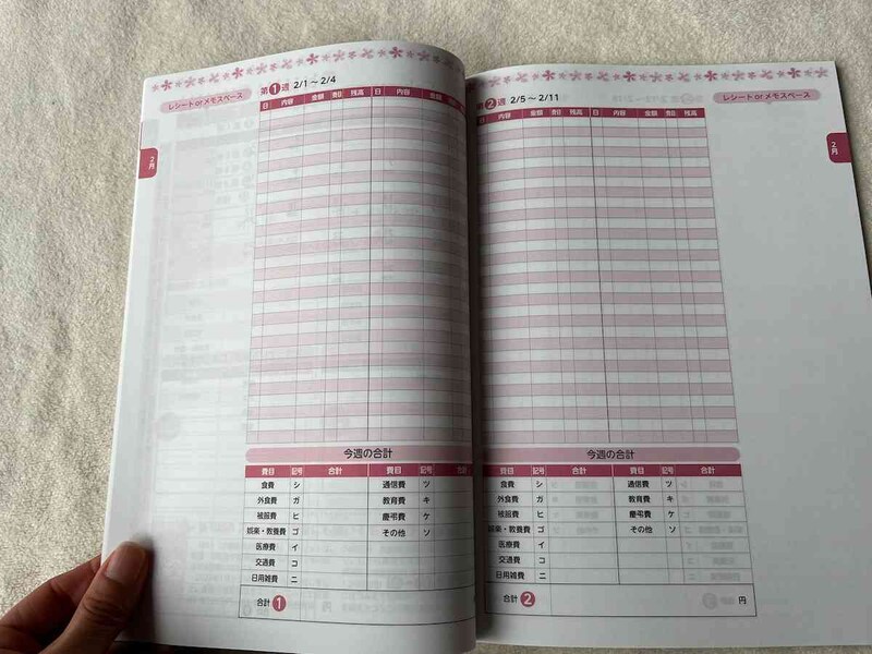 ダイソーの「レシートが貼れる家計簿2024年」は週ごとにお金の管理ができる