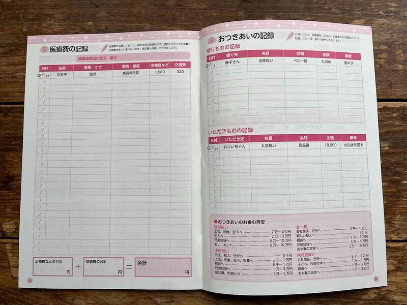 ダイソーの「家計簿」には年間の記録もある
