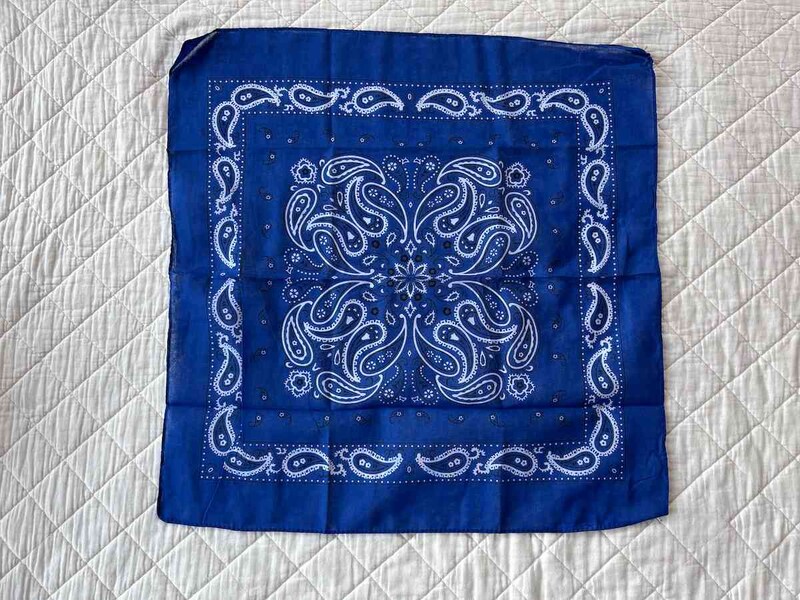 ダイソーの「バンダナ（コットンタイプ、ペイズリー柄、ブルー）」