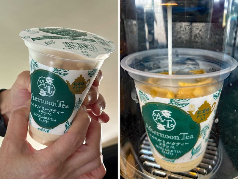 店頭で作るときは、氷をよく揉みほぐしてからコーヒーマシンでミルクを注ぎます。