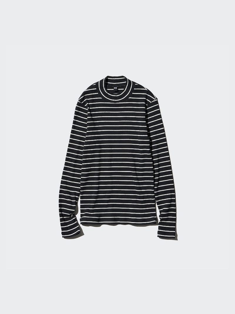 ユニクロ　リブハイネックT/ボーダー　1500円（税込）