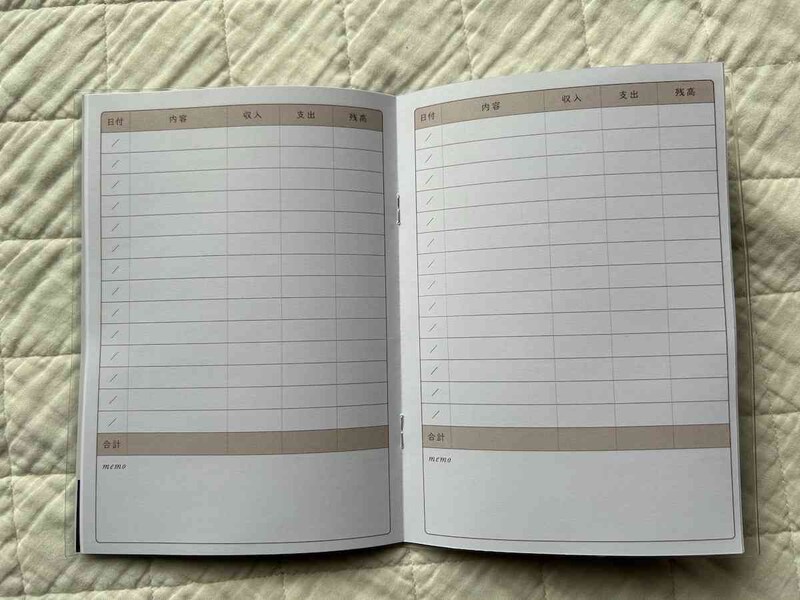 セリアの「B6 かんたん家計簿 36P マスターピースコレクション/WM」は紙面の自由度が高い